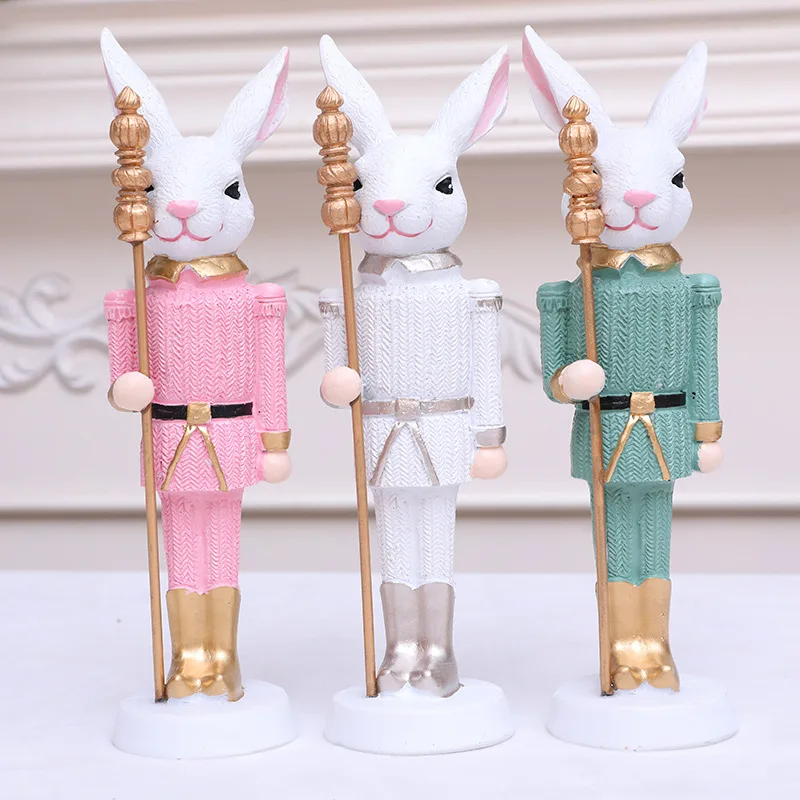 1pcs Easter Creative Rabbit Scepter Resin Figurine - Handmade Unique Decor for Home, Perfect Gift Idea for Bunny Lovers