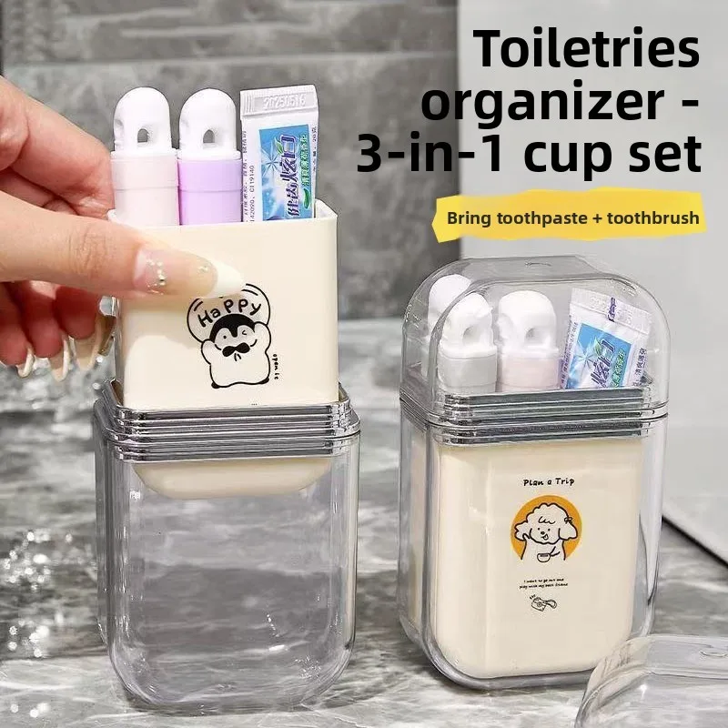 

Portable Travel Wa Set Mouth Rinse Cup Toothbru Storage Box Tee-In-One Tootaste Toothbru Organizer Plastic Batoom...
