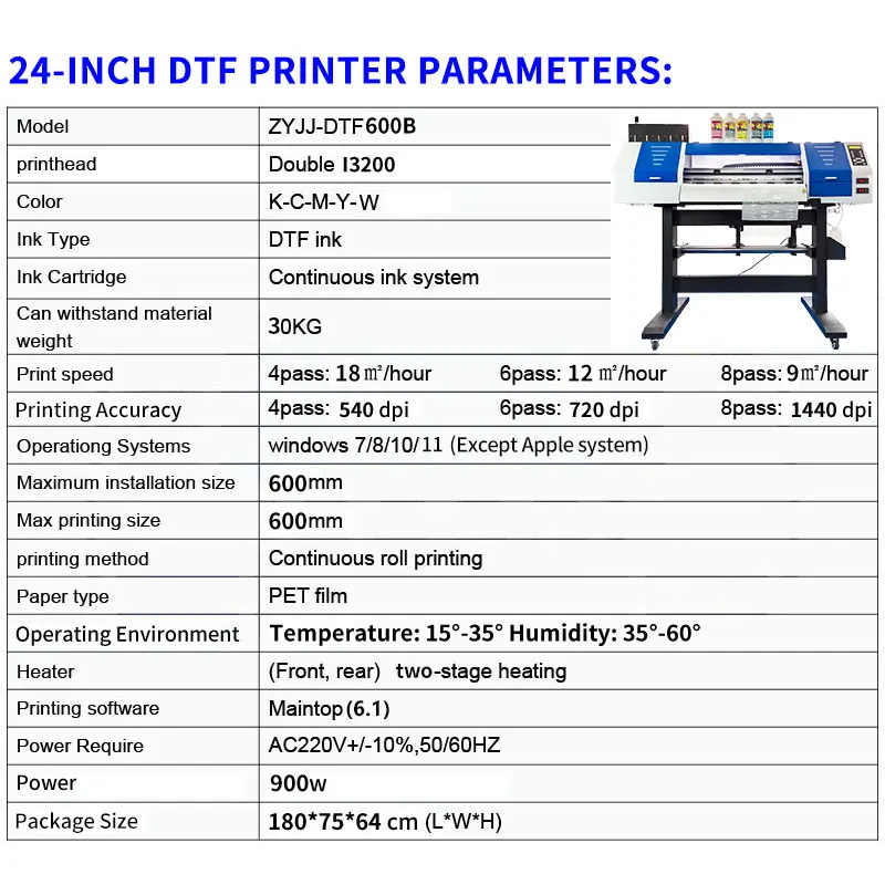 Fcolor Dual I3200 Print head 60cm Large Format DTF Printer Direct to Film T shirt Printing Printer for Industrial Business Use