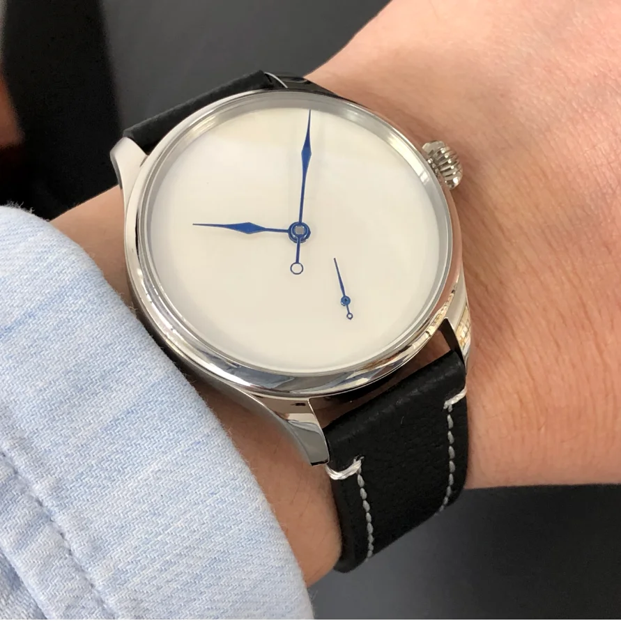 

41Mm Small Diameter Natural White Fritillary Tianshu Dial Cowhide Strap 6498 Manual Mechanical Watch