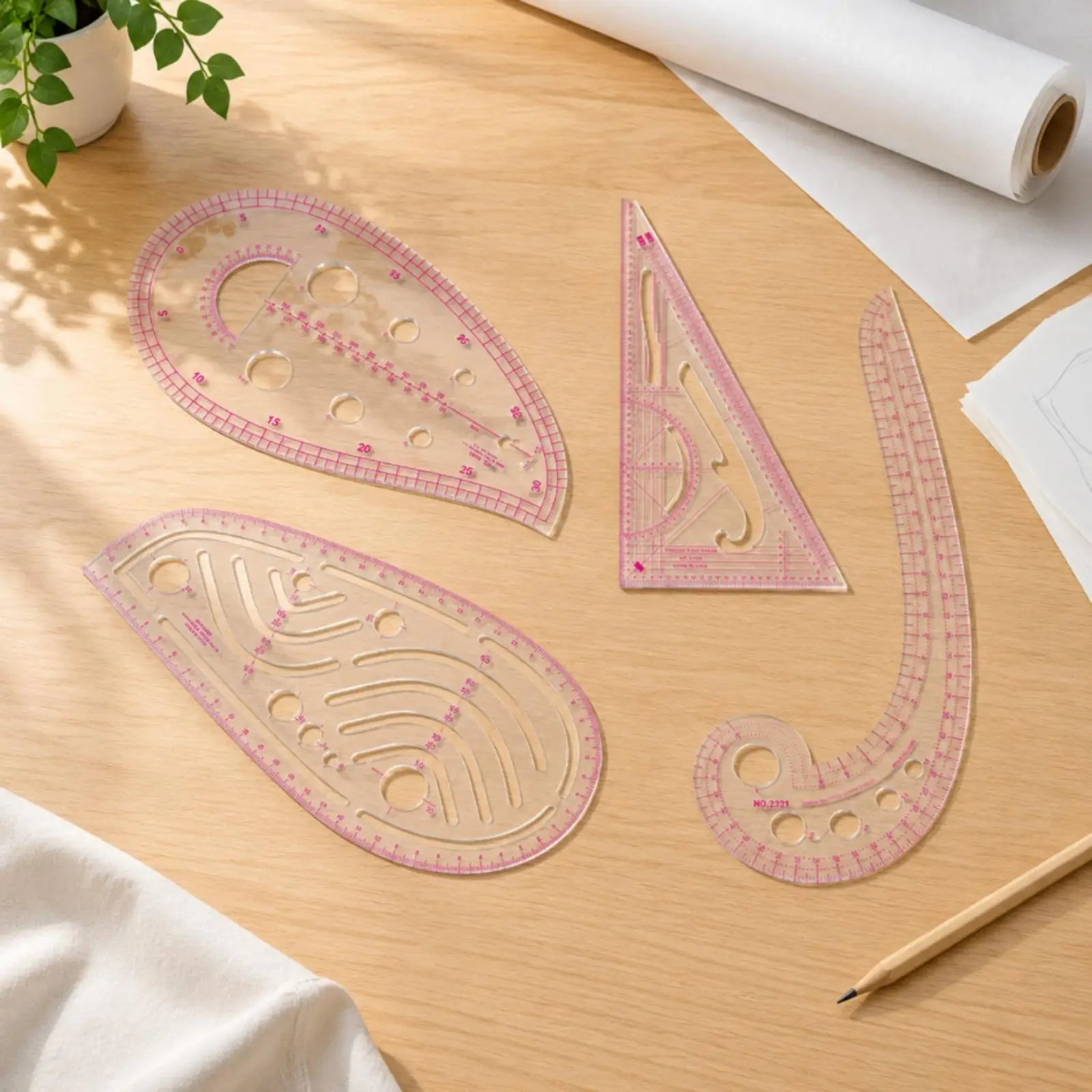 Fabric Ruler Sewing Kit with Curved Lines and Grid Overlays for Precision Cutting and Measuring