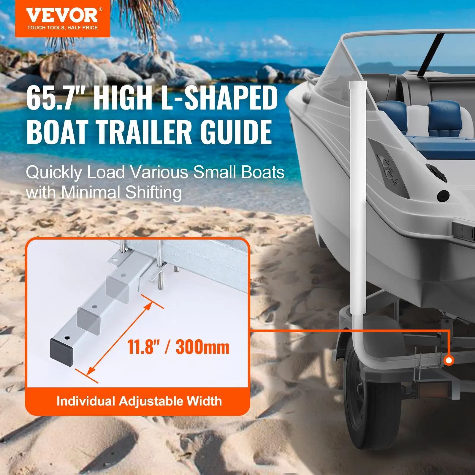 

Marine Trailer Guide Set, 60Flexibly Adjustable, Dual Rust-Resistant Steel Supports With PVC Covering, Ideal For Ski, Fishing,