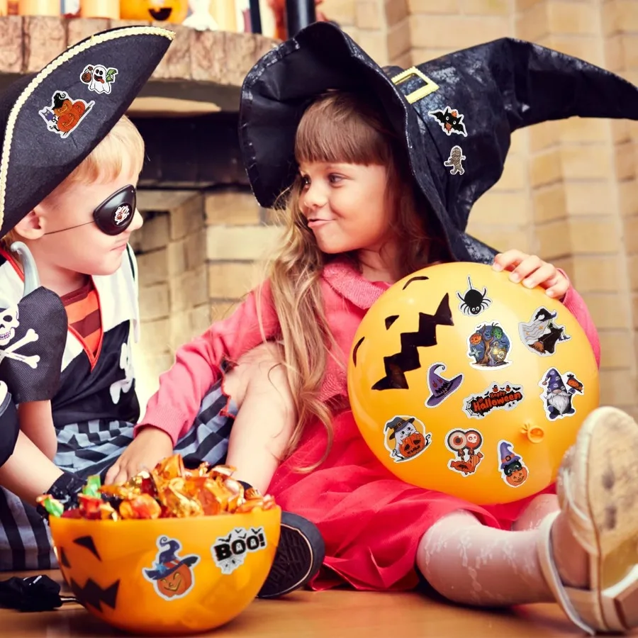 Pegatinas de Halloween 100 PCS Vinilo impermeable Pegatinas de calabaza fantasma para ideales para decoraciones de recuerdos de fiesta de Halloween en agua Bo