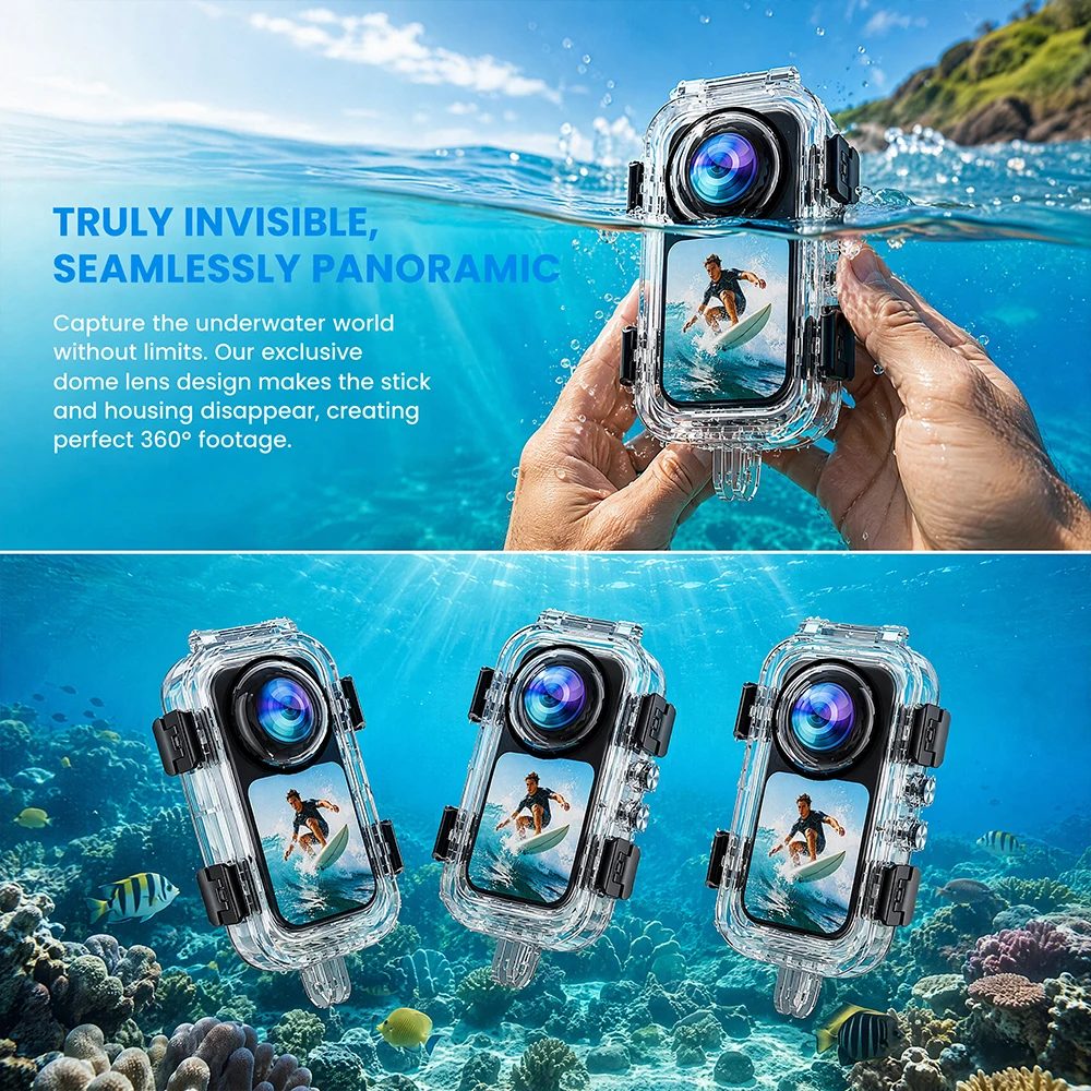 Unsichtbares Tauchgehäuse für Insta360 X6, 60M wasserdichtes Unterwassergehäuse für Insta 360 X6 Zubehör – Detail 7