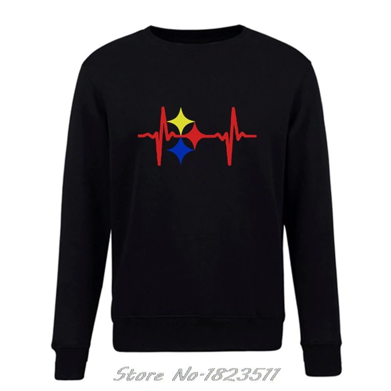 New Fashion Men Fleece pullover Sweatshirt Steelers Heart Beat Design Hoodie Hip Hop Jacket Tops Harajuku Streetwear