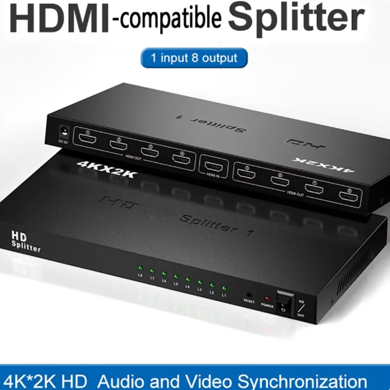 1 in 8 out HDMI Splitter 4K 30Hz 8 Port HDMI Splitter 1x8 Video Distributor Converter Adapter for PC Loptop PS4 DVD Projector TV