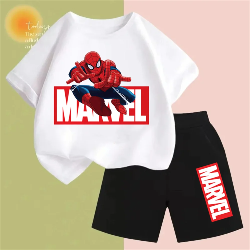 Summer Spider-Man T-shirt Kids Clothing T-shirt Printed Boys Girls Clothing Student T-shirt Fashion crew neck top T Shorts Set