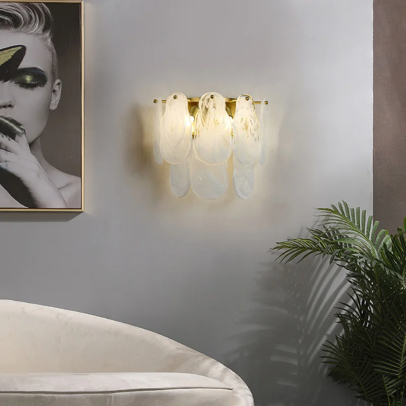 Living room background wall full copper wall lamp French bedroom bedside lamp