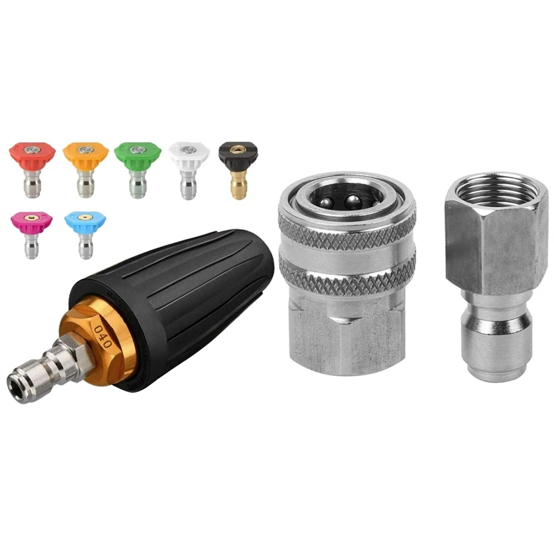 1 Set Pressure Washer Adapter Set G3/8 Inch Female Quick Connect Plug And Socket & 1 Set Turbo Nozzle