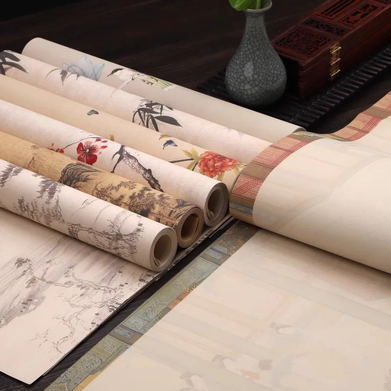 5 Sheets Half-Ripe Batik Vintage Blank Painting Soft Brush Calligraphy Xuan Rice Paper Regular Official Running Cursive Paper