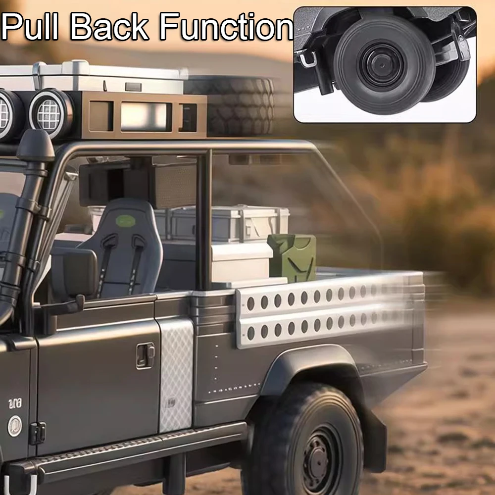 1:24 defender 110 range rover veículo off-road modelo brinquedos liga diecast portas abertas puxar para trás absorção de choque para meninos presentes