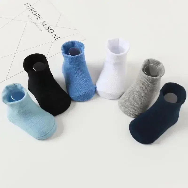 6Pairs Baby Boys Cotton Socks Non Slip Floor Walking Ankle Socks Set for Children Toddlers Kids Low Cut Socks with Rubber Grips