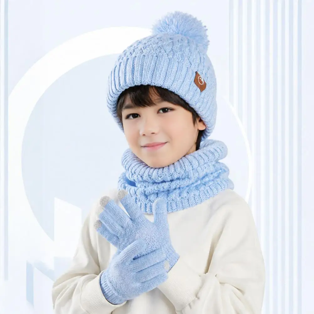 Head Neck Warmers with Gloves Winter Warm Hat Scarf Gloves Set Kids Winter Hat Scarf Gloves Set Fleece Lined Beanies for Boys