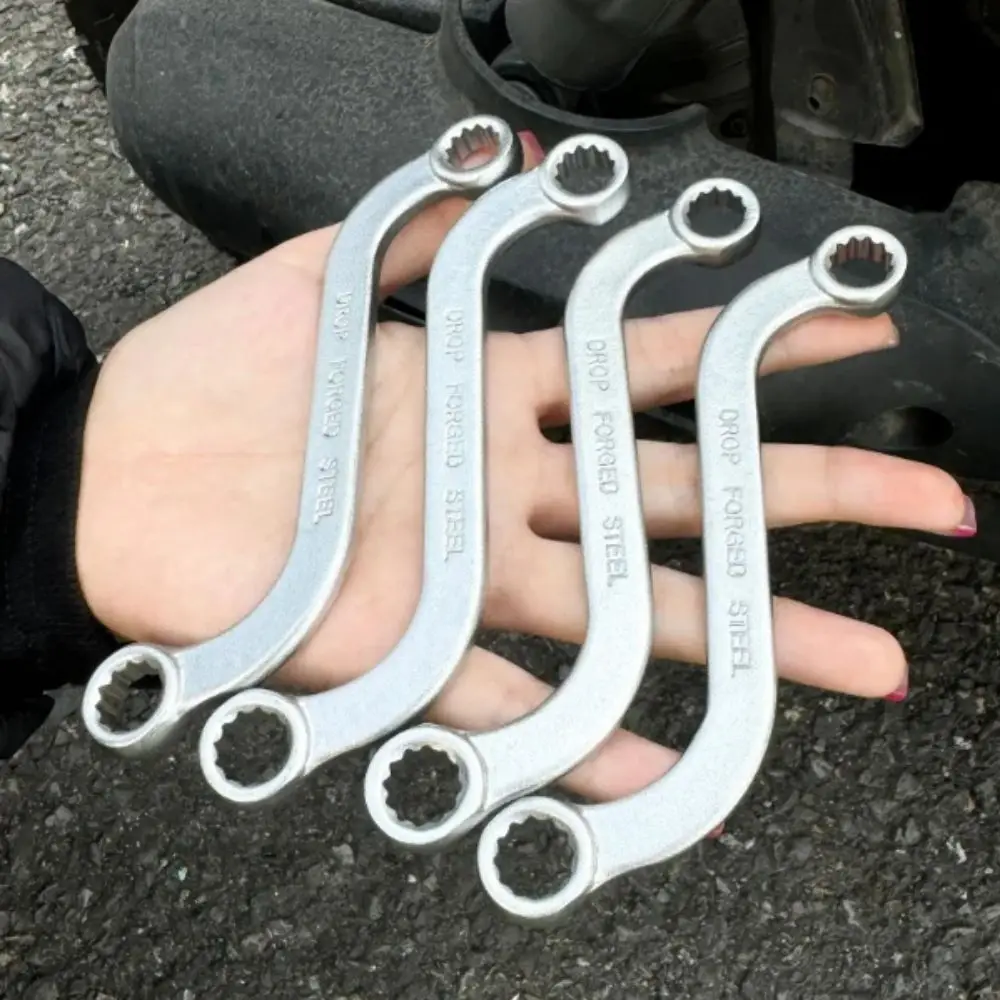 

5Pcs Set S-Type Wrench 10-19 Size Plum Plate Elbow Wrench Curved Design 140-240MM Length Combination Ring Spanner