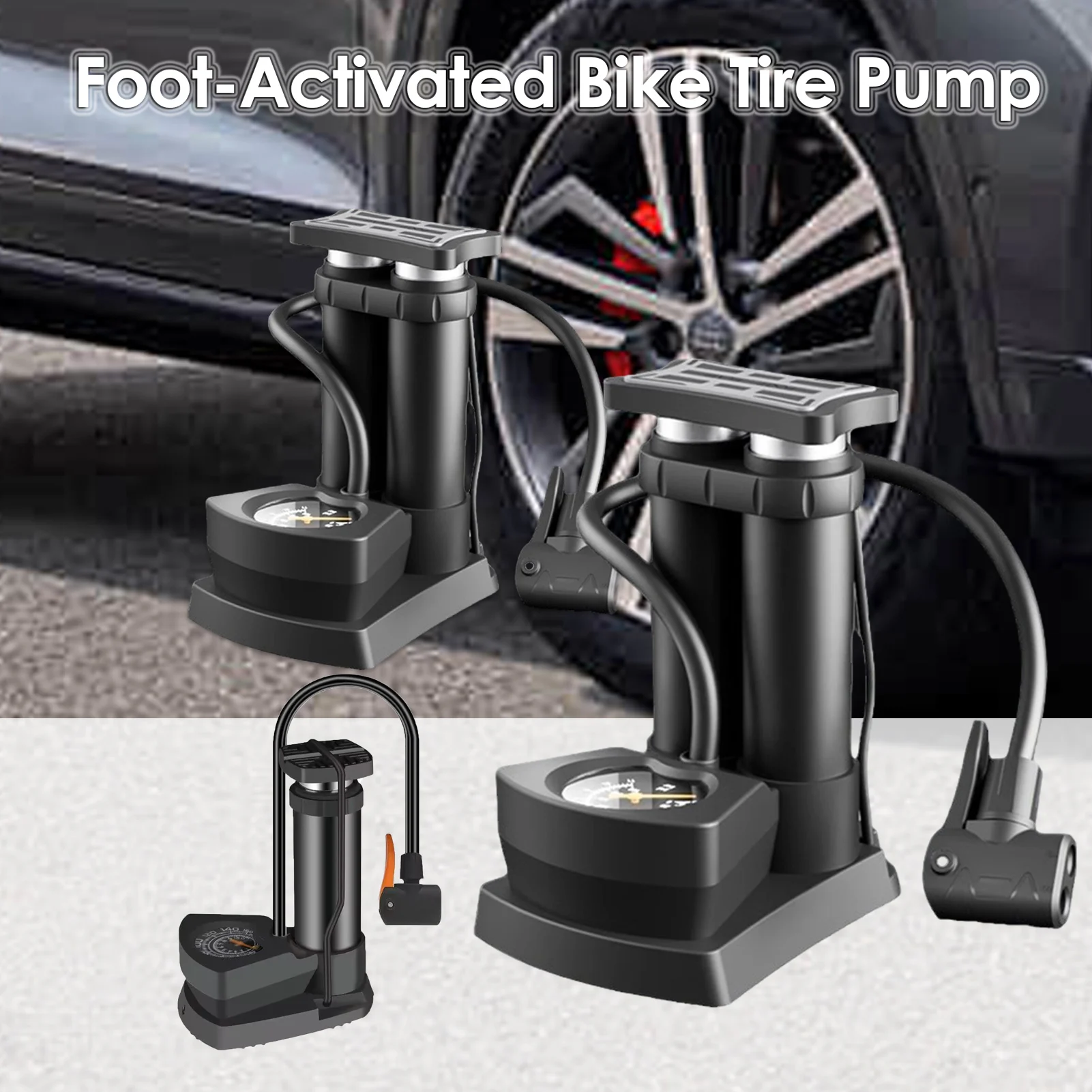 Mini Bicycle Tire Pump, Time Saving MTB Inflator, Lightweight Portable Bike Basketball Foot Pump, Outdoor