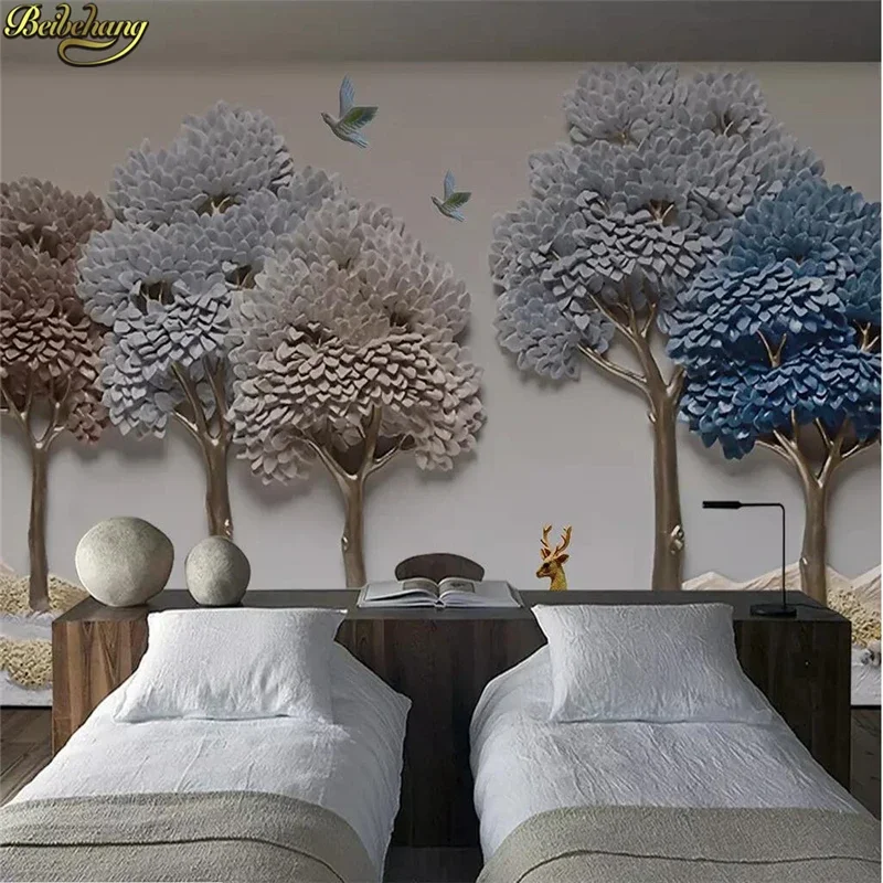 Custom 3D mural wall paper Embossed Fortune Tree Elk Background Wall decoration painting photo wallpaper for walls Wall stickers