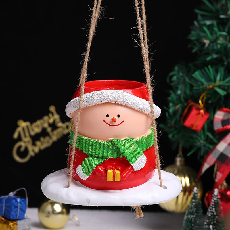 Christmas Cute Snowman Plant Flower Pot Festival Scene Decoration Resin Pendant Home Courtyard Flower Pot Decoration Ornament