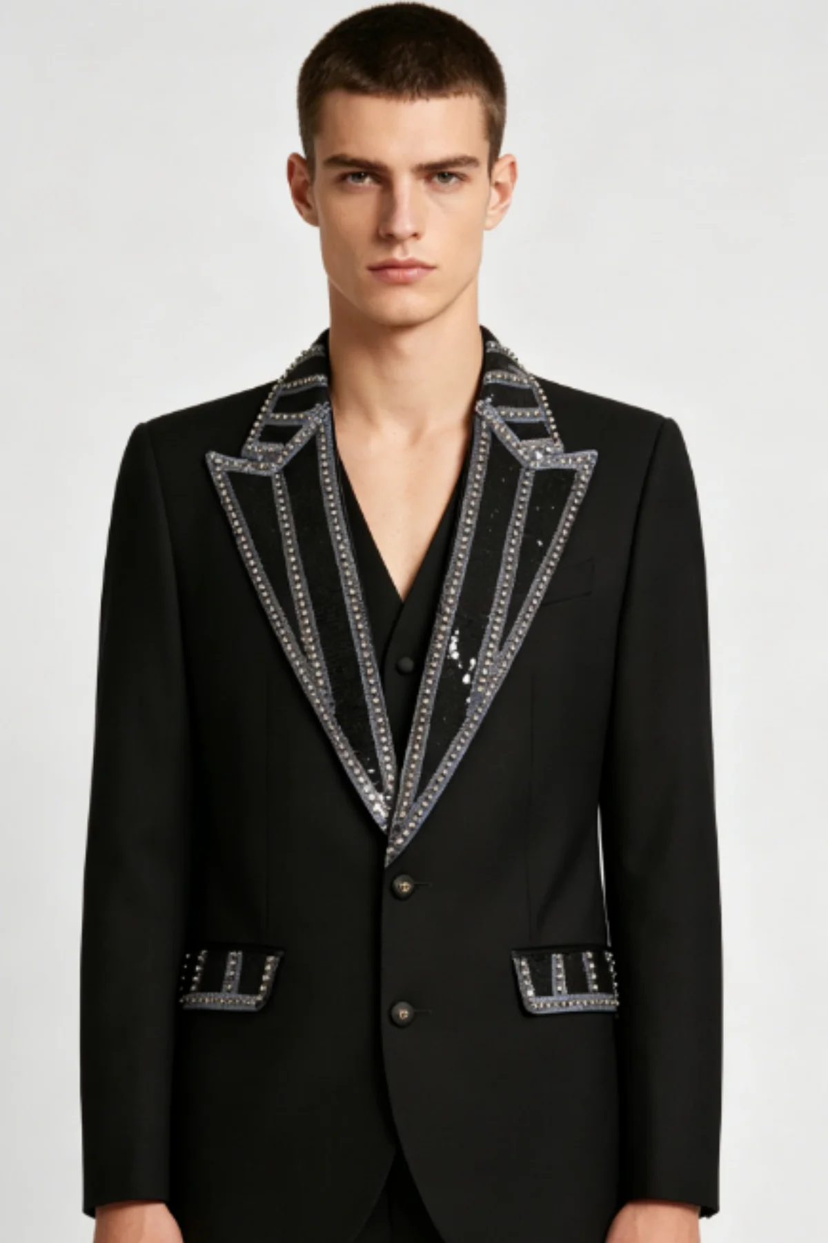 

Luxurious Gorgeous Diamond Crystal Groom Wedding Tuxedos Customized Slim Fit Shawl Lapel Men Suits 2 Pieces Sets Costume Homme