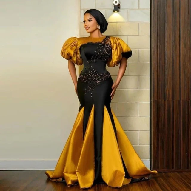 Gold and Black Aso Ebi Prom Dresses Plus Size African Nigerian Formal Party Dress Mixed Color Beaded Mermaid Evening Gown AliExpress