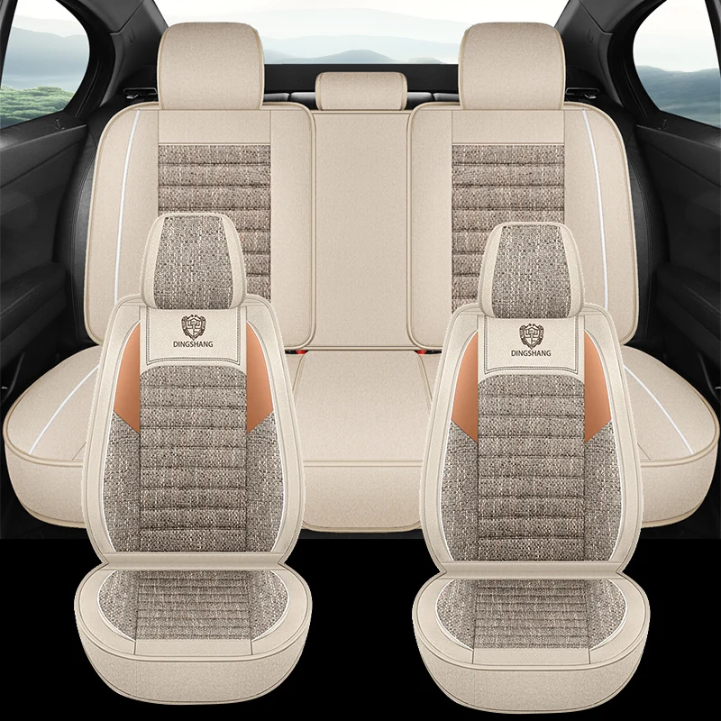 

5-seater Premium Linen Car Seat Covers, Soft, Comfortable, Breathable, Simple Style, Anti-slip, Fit Most Vehicle Models.