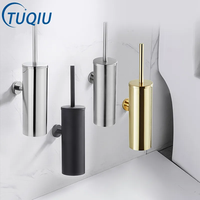 Brushed Gold Toilet Brush Holder with Brush 304 Stainless Steel Nickel/Black Bathroom Toilet Scrub Cleaning Brush Holder Set