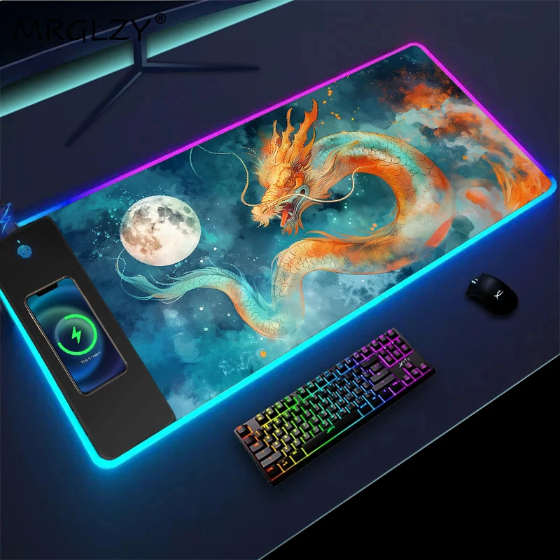 

Dragon Wireless Charging Mouse Pad Desk Office Items Table Cushion Desktops Mousepad Rgb Keyboard Gaming Carpet Mouse Computer