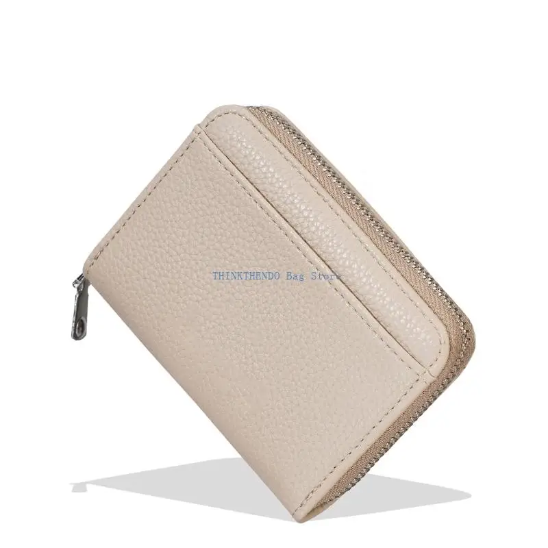 340D Sleekly Design PU Zip Card Holder With Large Capacity Card Case Polyester Lining