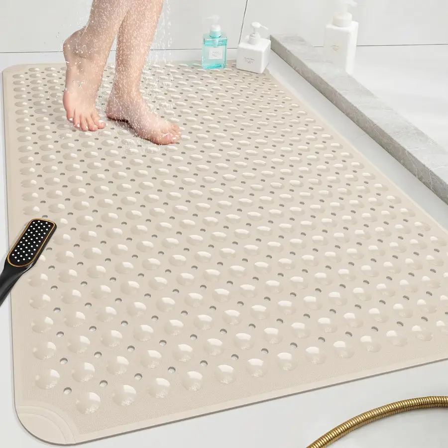

Extra Large Shower Mat 47x 32, TPE Non Slip Shower Mat for Shower Stall, Inside Walk in Shower Mats with Drain Holes Suction Cup
