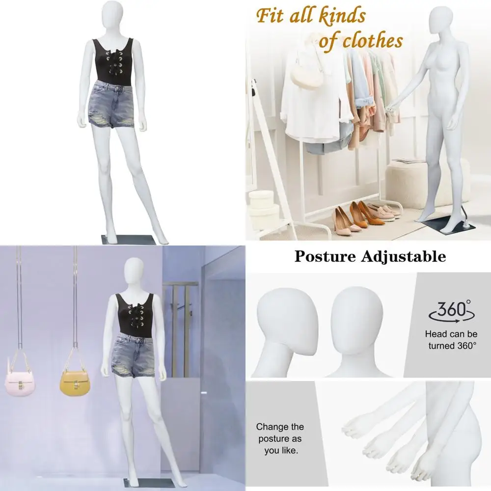 Manequim feminino destacável em forma de vestido de 6 pés com suporte ajustável e base de metal para fins de exibição