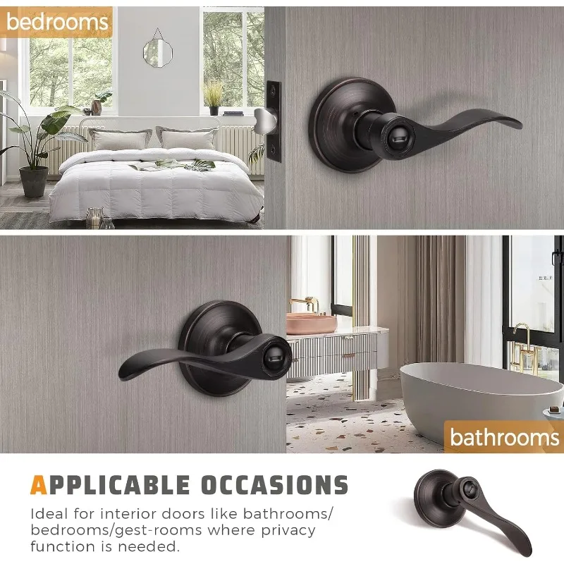 2025   10 Pack Oil Rubbed Bronze Door Handle,  Lever Bed and Bath Door Knobs, Wave Style Brushed Bronze Door Handles with Lock