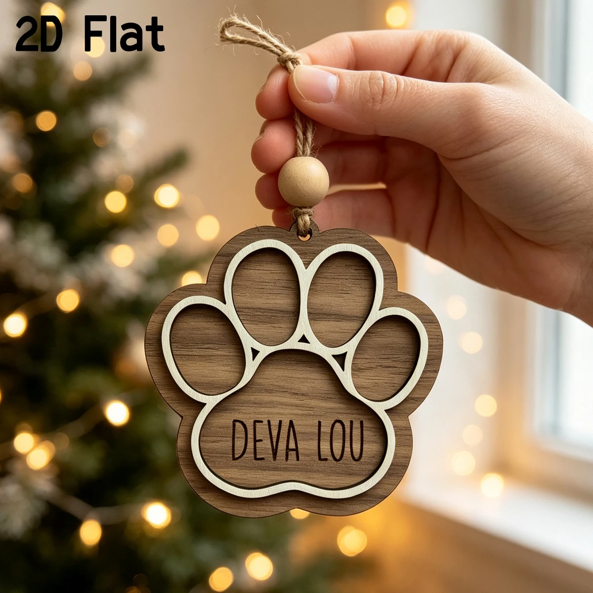 1Pc Personalized Paw Print Christmas Ornament,Custom Engraved Pet Name Wooden Hanging Sign,Pet Owner Keepsake Gift