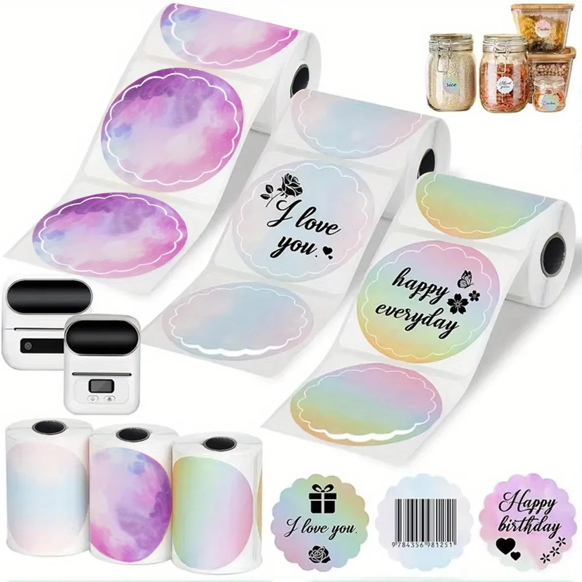 ملصقات متدرجة باستيل عيد الميلاد مقاس 1.96 بوصة مستديرة - ملصقات حرارية مقاومة للماء لطابعات Phomemo، وهدايا الهالوين، وعلامات الباركود #4