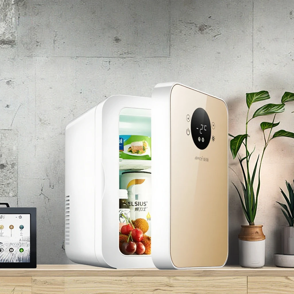 Portable Temperature Adjustable Mini Fridge with Tempered Glass LED Screen