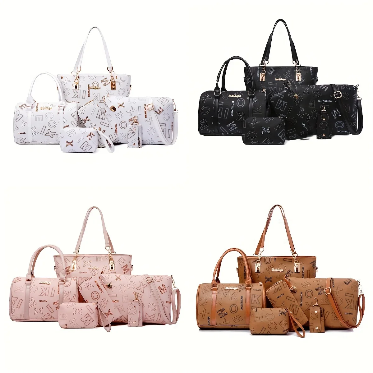 6pcs Women Retro Letter Print Shoulder Bag Suit Fashion Handbag Wallet Key Bags Multifunctional Storage Large Capacity Tote Bags