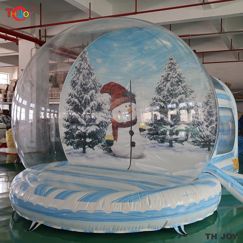 2026 Novo design globo de neve inflável cabine de foto transparente barraca de cúpula de casa de bolha humana com túnel