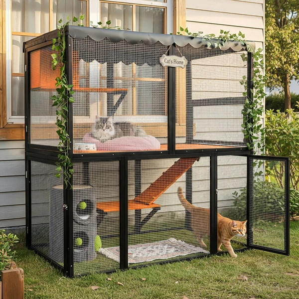 Wooden cattery outdoor cat cage large cat house, suitable for walking with multiple cats, indoor four-story cat cage house, with waterproof cover and ramp - does not support self-pick up and does not support designated warehouse delivery -11