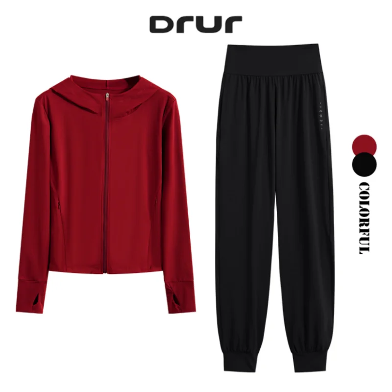 

DRUR комплект из двух предметов для йоги, женский спортивный костюм, толстовка на молнии с длинными рукавами, куртка для бега, одинаковые спортивные штаны, комплект рождественской спортивной одежды