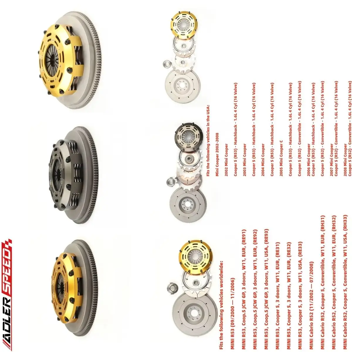 

ADLERSPEED Racin/Sprung Clutch Single/Twin/Triple Disc CLUTCH KI+FLYWHEEL For 02-06 Mini Cooper S R52 R53 1.6L supercharg 6speed