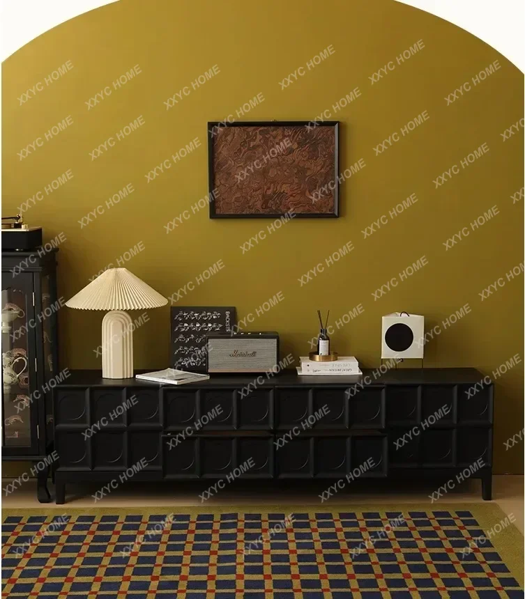 HJ  Retro matte TV cabinet solid wood medieval audio-visual cabinet living room floor film and television cabinet medieval simp