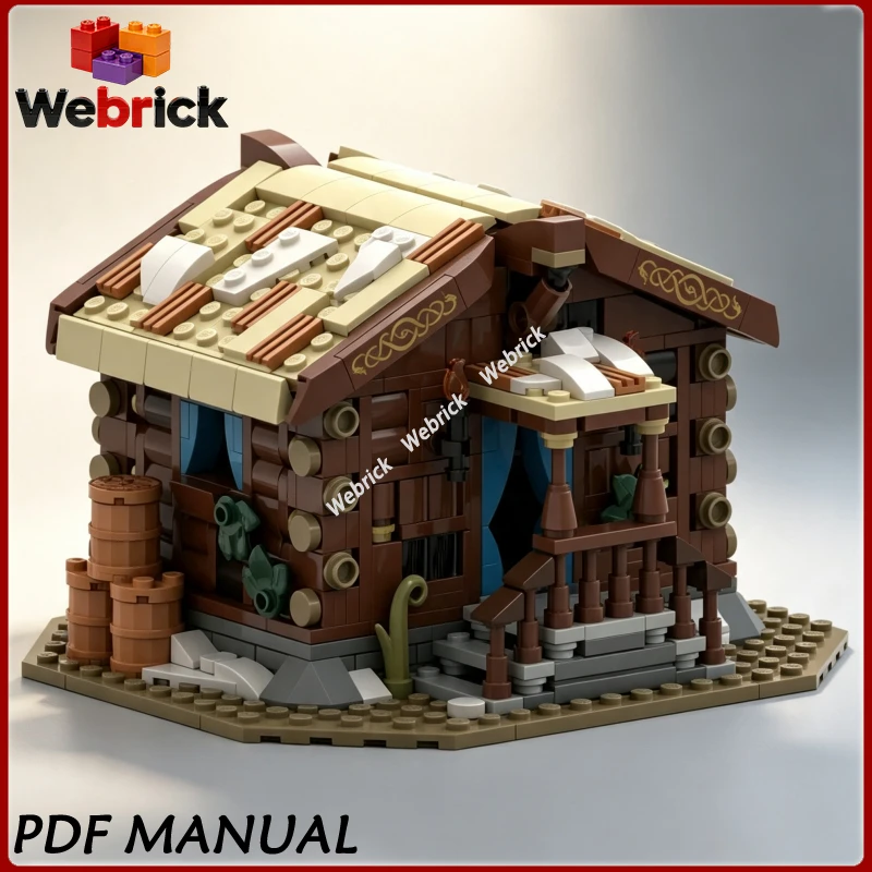 Nordic Medieval Market Scene MOC Building Blocks Viking Trading Post Village Desktop Brick Showcase