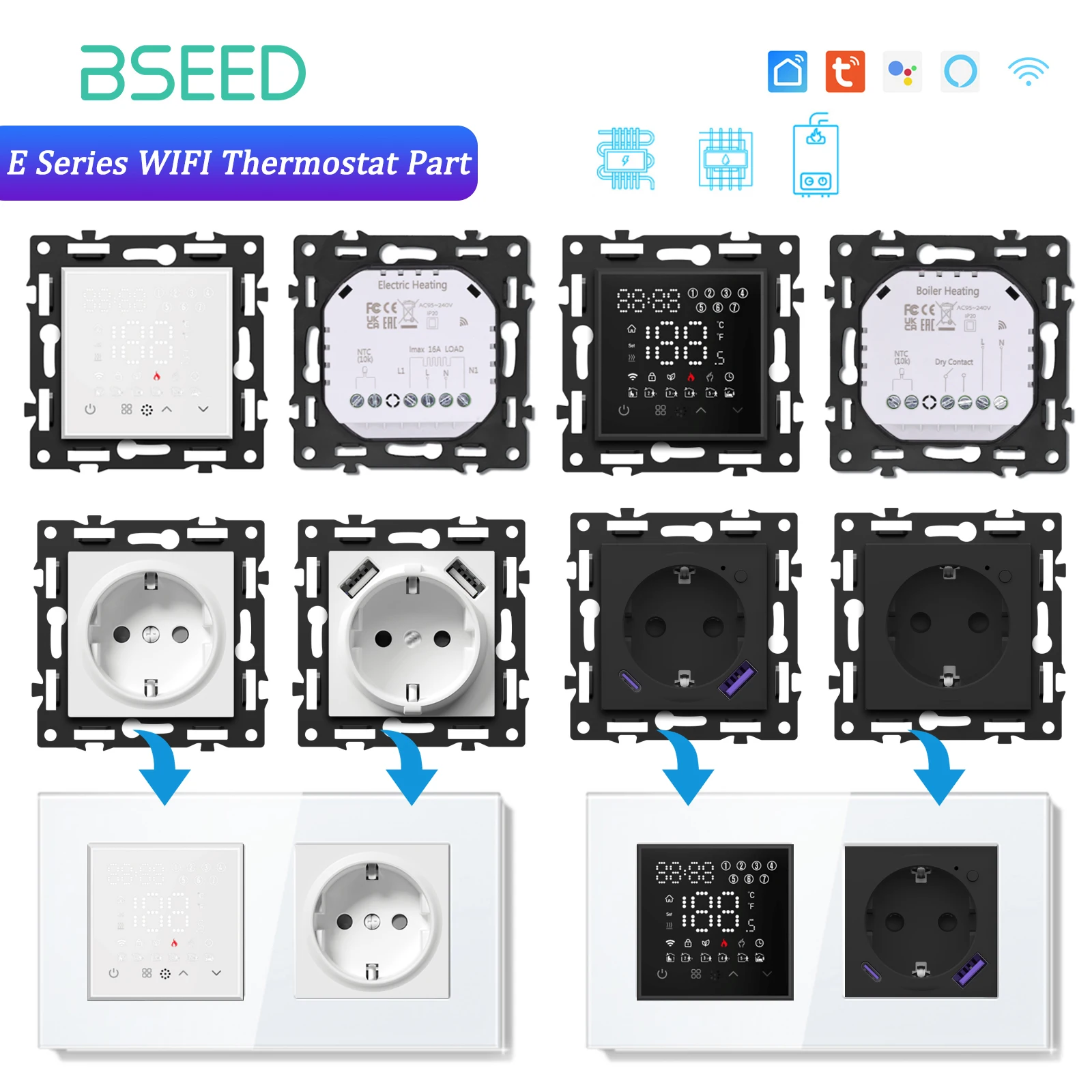 BSEED Smart WiFi Thermostat für Fußbodenheizung/Kessel/Wasserfunktion Teil Thermostat Controller Glasscheibe Tuya APP-Steuerung