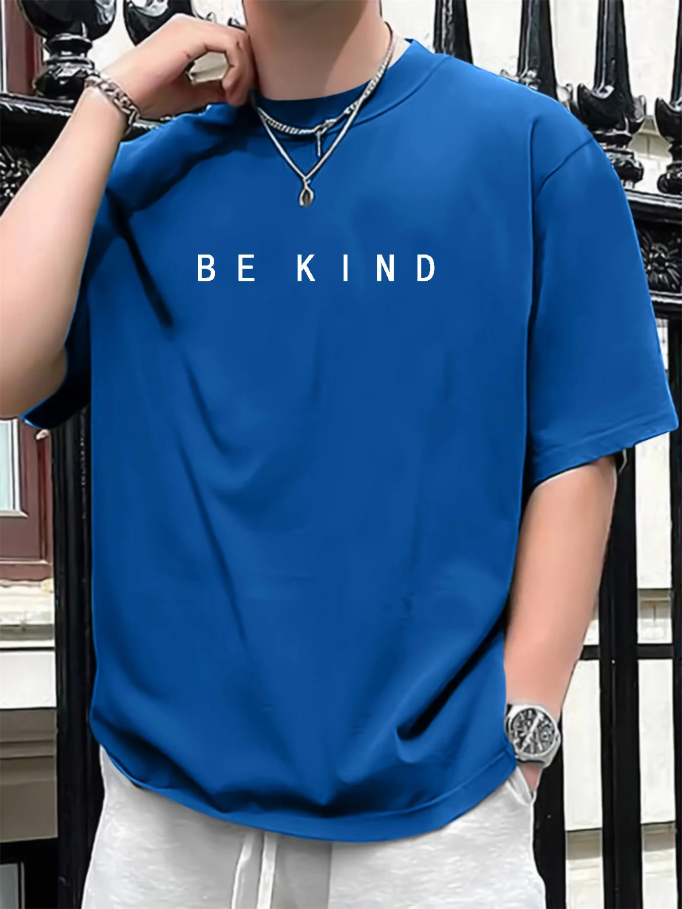 Simple men 100 cotton Summer fashion casual loose BE KIND letter print Sport round-neck short-sleeved T-shirt top 2025
