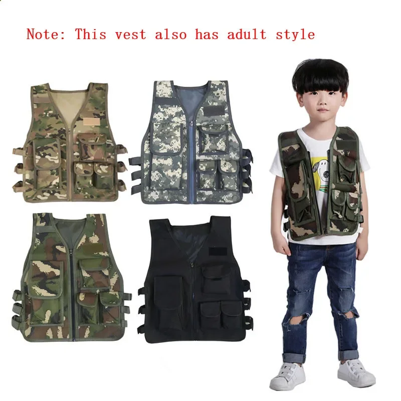 Children Camping CS Field Camouflage Tactical Vest Boys Girls Outdoor Hunting Training Paintball Body Armor Protect Waistcoat