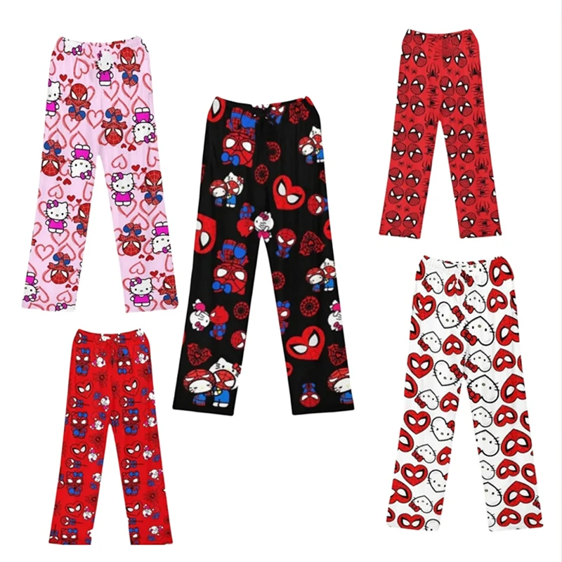 Cartoon Hello Kitty Couple Cotton Casual Pants Kawaii Spider Man Loose Home Pajamas Thin Mosquito Proof Pants Holiday Gift