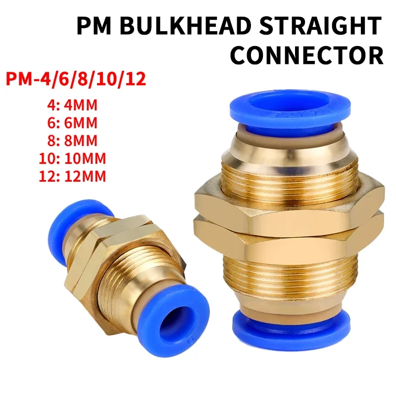 

PM Air Pneumatic Straight Bulkhead Union 4mm-12mm OD Hose Tube One Touch Push Into Gas Connector Brass Quick Fitting