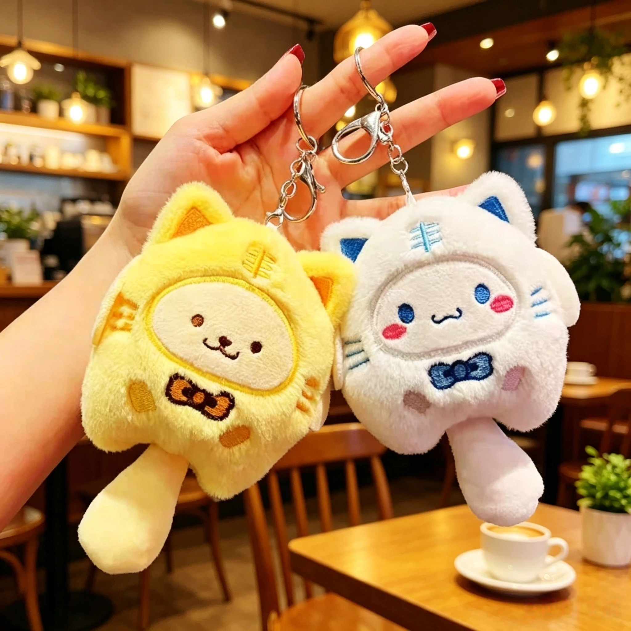 SANRIO Plush Keychain Hello Kitty MyMelody Kuromi Cinnamoroll Cartoon Animal Stuffed School Bag Pendant Backpack Decoration Doll view 6