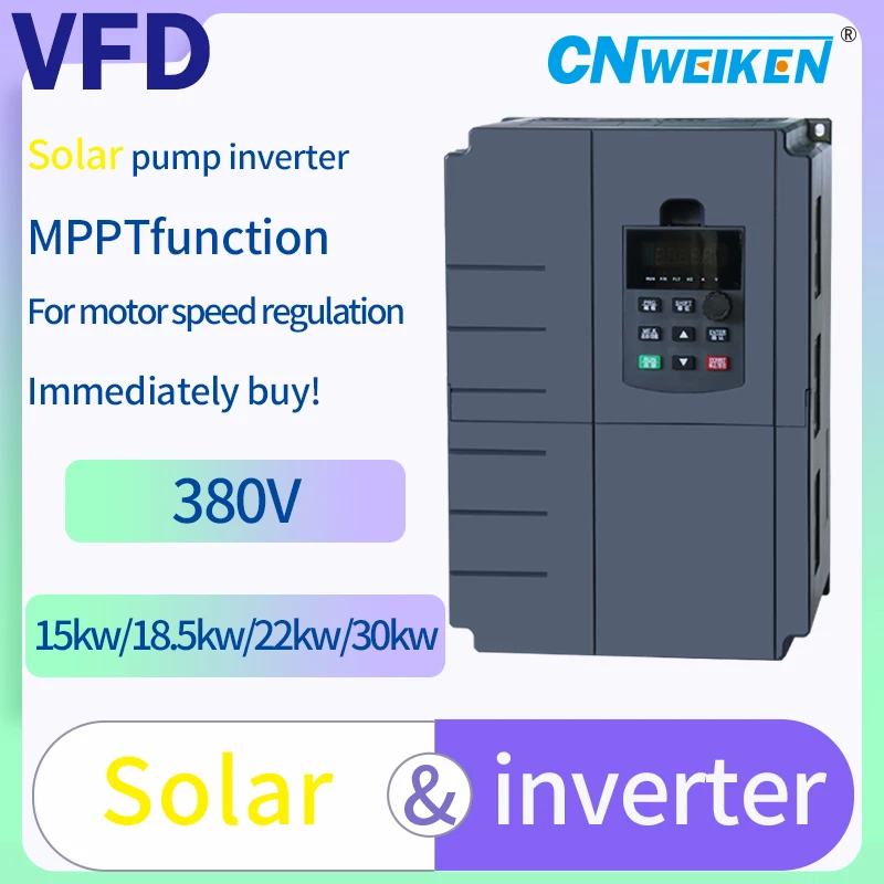 Solar VFD Frequency Speed Controller 15KW 32A AC Motor Drive DC400-700V Input to Three-Phase 380V Output Variable Inverter