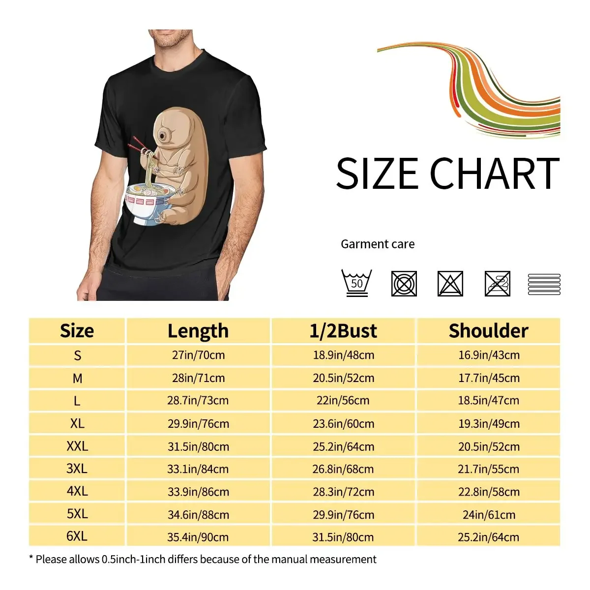 Men's T Shirt Funny Japanese Kawaii Ramen Noodles Water Bear Tardigrade Short Sleeve Shirt Size S-6XL Cotton Soft