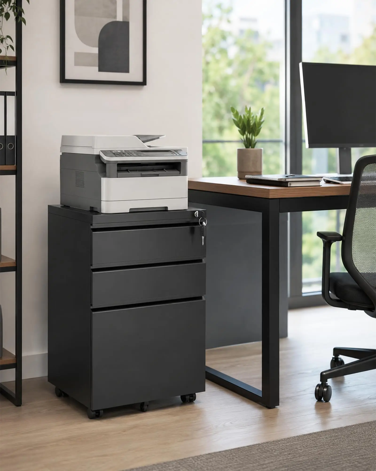 Fully Assembled 3-Drawer Mobile File Cabinet with Lock, Under Desk Storage