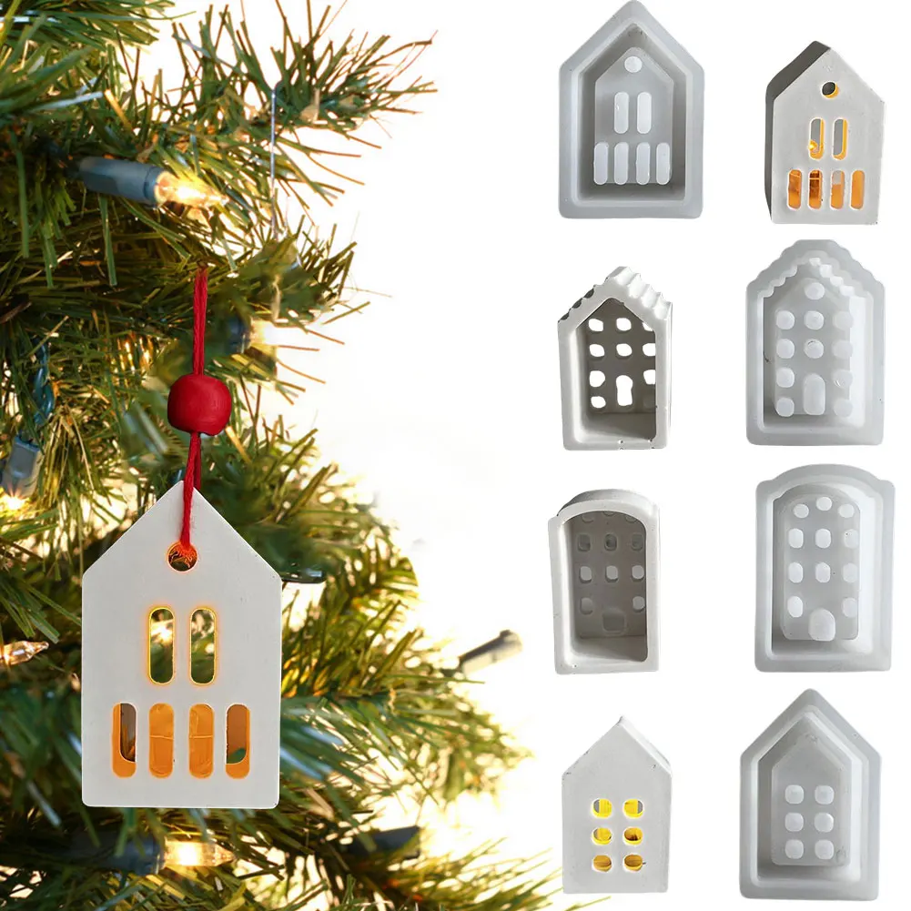 

4pcs Hollow House Candle Holder Silicone Mold Mini Houses Plaster Concrete Cement Mould Aroma Soap Mold Tealight Holder Mold